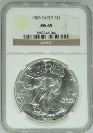 1989 Ngc Ms69 1oz American Silver Eagle $1 Coin - 154 - D1 photo