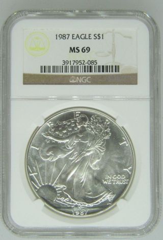 1988 Ngc Ms69 1oz American Silver Eagle $1 Coin - 041 - D1 photo