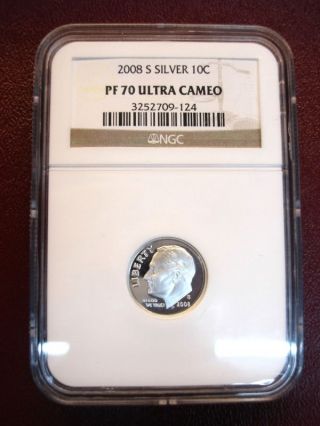 2008 S U.  S.  Proof Silver Roosevelt Dime Ngc Pf70 Ult Cam.  - A Real Beauty - photo