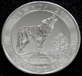 2015 3/4 Oz Silver Canadian Grey Wolf -.  9999 Fine - Bu photo