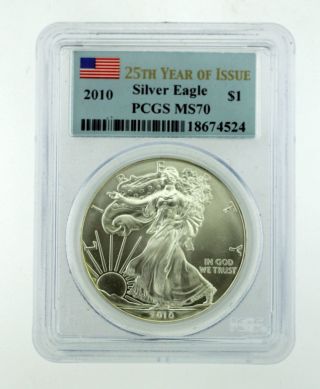 2010 American Silver Eagle - Pcgs Ms70 - 25th Year Of Issue photo