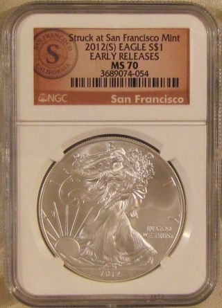 2012 (s) Silver American Eagle 1 Oz Ngc Ms - 70 Early Releases photo