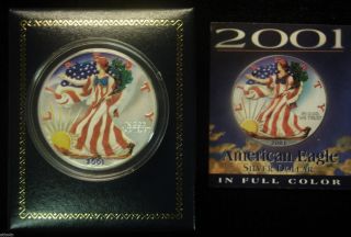 2001 Colorized Silver American Eagle W/ Box & - 1oz Silver - photo