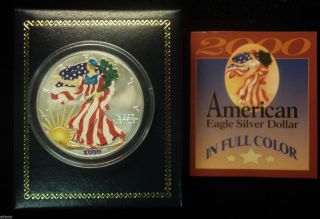 2000 Colorized Silver American Eagle W/ Box & - 1oz Silver - photo