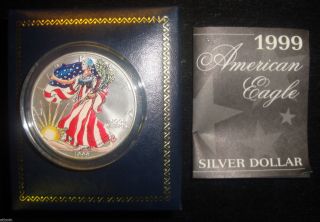 1999 Colorized Silver American Eagle W/ Box & - 1oz Silver - photo