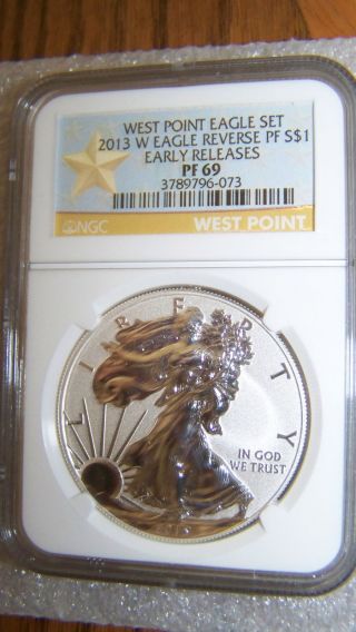 2013 W 1oz Wp Silver Eagle Ngc Reverse Pf69 Early Releases Star Label photo