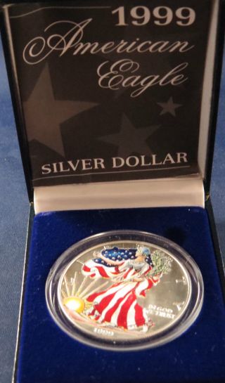 1999 American Silver Eagle Colorized In Protective Case. photo