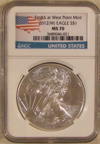 2012 (w) Silver American Eagle 1 Oz Ngc Ms - 70 (struck At West Point) photo