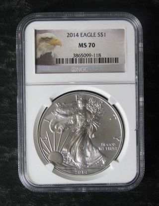 2014 Ngc Ms70 American Silver Eagle $1 Dollar Coin - photo