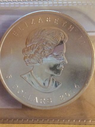 2014 Canada 1 Troy Oz.  9999 Silver Maple Leaf $5 Coin With Maple Leaf Privy photo