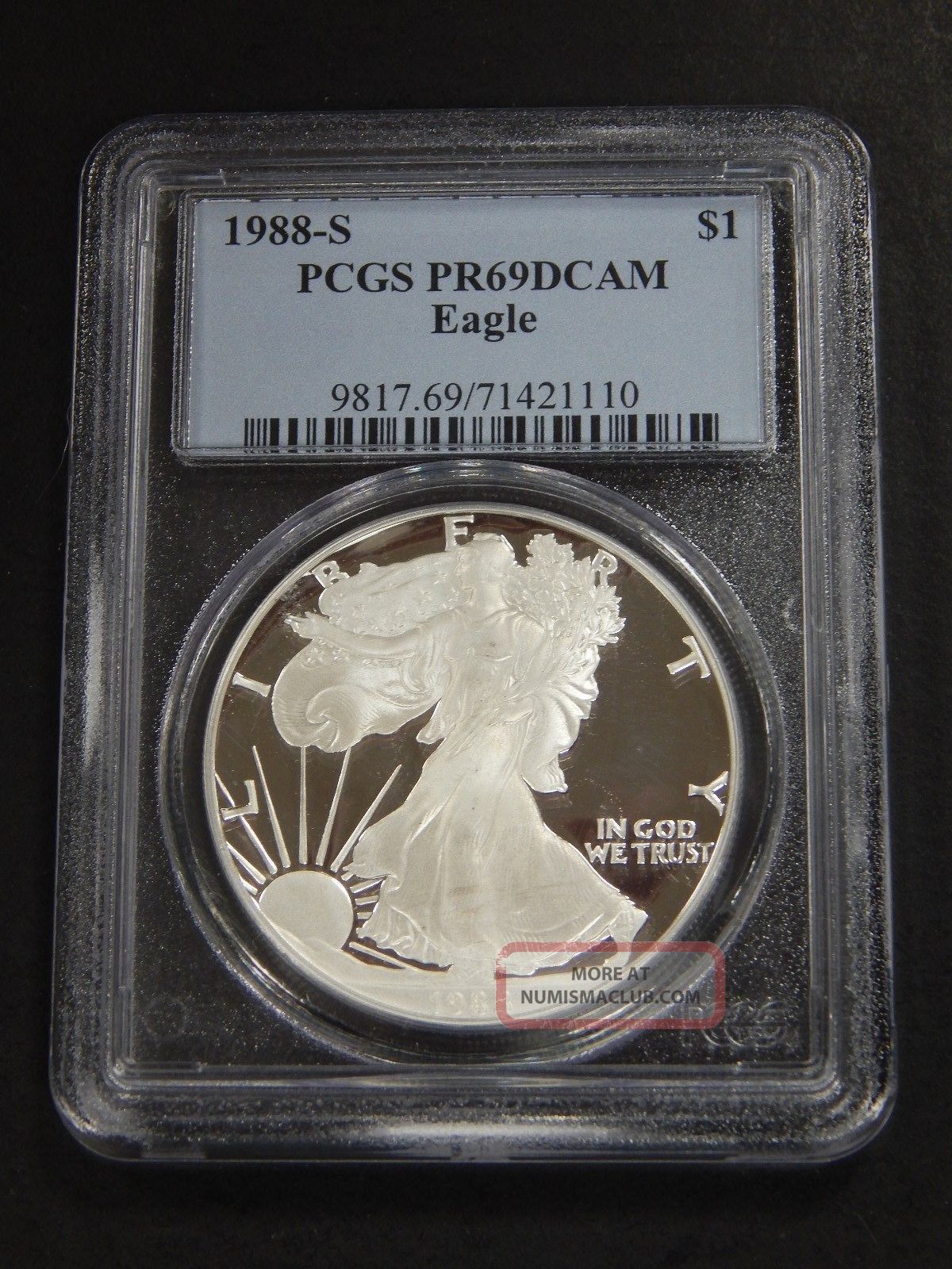 1988 - S Proof Silver Eagle Pcgs Pr69dcam Deep Cameo No Toning Spots