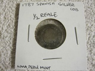 1787 Spanish 1/2 Silver Real Coin Clear Date Carolus Iii Lima Peru photo