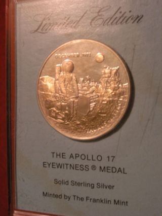 1972 Apollo 17 Solid Sterling Silver Eyewitness Medallion Nasa Space Exploration photo