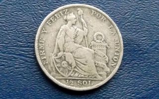 Silver 1928 Peru 1/2 Half Sol Seated Liberty 30mm Circ Km 216 Coin N photo