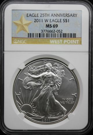 2011 W 25th Anniversary Silver Eagle 1 Oz 999 Ngc Ms69 Special West Point Label photo