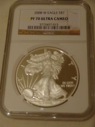 2008 W Ngc Pf70 Proof Silver Eagle Pr70 Ucam Gold Label photo