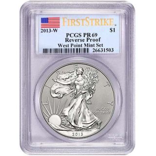 2013 W Silver American Eagle Pr69 Reverse Proof First Strike Pcgs Flag Label (a) photo