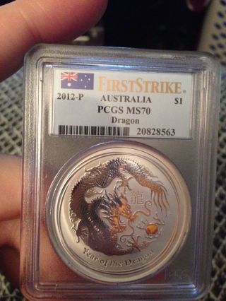 2012 P First Strike Year Of The Dragon Pcgs Ms 70 1 Oz.  999 Fine Silver photo