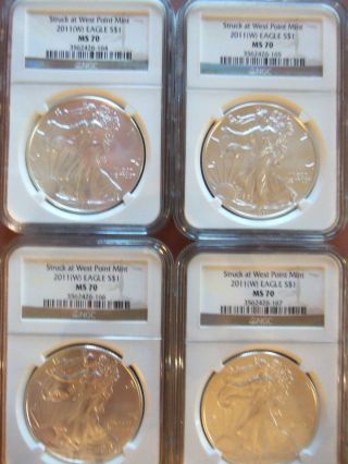 2011 (w) Silver Eagles Ngc Ms70 Struck At West Point - 4 Consecutive Cert Nos. photo