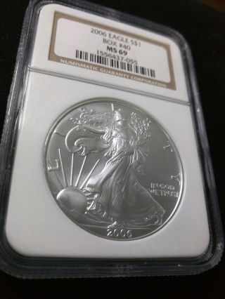 2006 $1 American Silver Eagle Ngc Ms 69 Brown Label Unc 1 Oz Silver photo