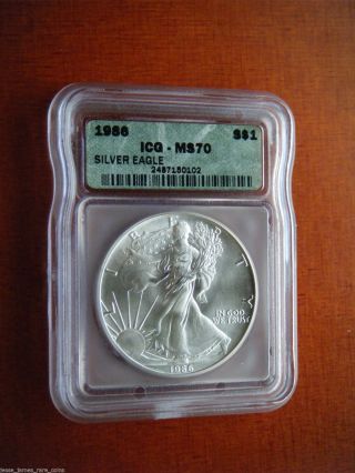 1986 Silver Eagle Icg Ms70 Cartwheel Luster And Spot photo