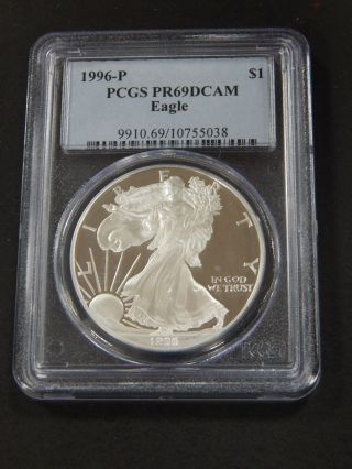 1996 - P Proof Silver Eagle Pcgs Pr69dcam Deep Cameo Bullion Coin photo