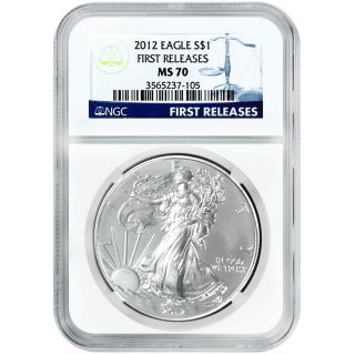 2012 Silver American Eagle Ms70 First Release Ngc Blue Label (a) photo