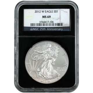 2012 W Silver American Eagle Ms69 Burnished Ngc Black Retro Holder (a) photo