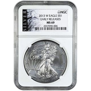 2013 W Silver American Eagle Ms69 Early Release Burnished Ngc Als Label (1) photo