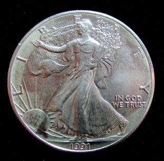 1991 American Silver Eagle 1 Troy Oz.  Bullion Coin W/ Airtite Case 121504 photo