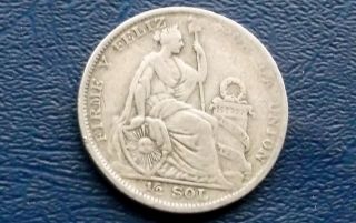 Silver 1927 Peru 1/2 Half Sol Seated Liberty 30mm Circ Km 216 Coin F photo