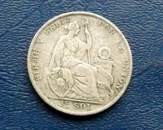 Silver 1929 Peru 1/2 Half Sol Seated Liberty 30mm Circ Km 216 Coin L photo