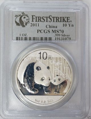 2011 Silver Panda 10 Yn Pcgs Ms70 First Strike China,  People ' S Republic,  Spotted photo