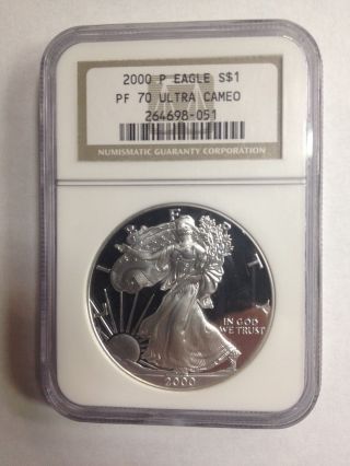 2000 P $1 Ngc Pf70 Ucameo American (proof Silver Eagle) - Pf70 Rare.  999 photo