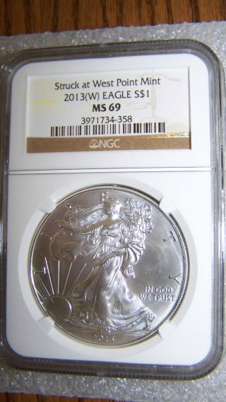 2013 (w) 1 Oz Silver Eagle Struck At West Point Ngc Ms69 Brown Label photo