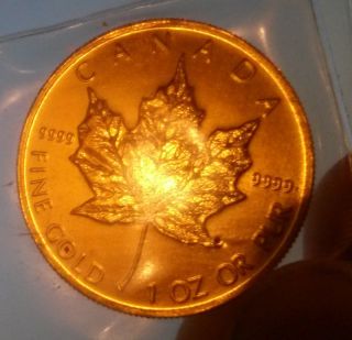 1998 1 Oz Gold Canadian Maple Leaf 0.  9999 Top Quality photo