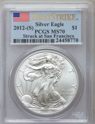 2012 (- S) $1 Silver Eagle,  Struck At San Francisco First Strike Ms70 Pcgs (959) photo