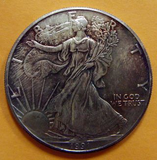 1991,  American Silver Eagle Dollar Toned 7 - 220 photo