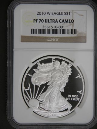 2010 - W Ngc Pf70 Proof Certified Silver Eagle Dollar - Brown Label Ngc Pf70 photo