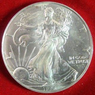 1996 American Silver Eagle 1 Oz.  999 Fine (9) Key Date Unc photo