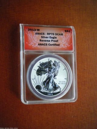 2013 W Reverse Proof Silver Eagle Anacs Pf70 Dcam Red Label One Coin photo