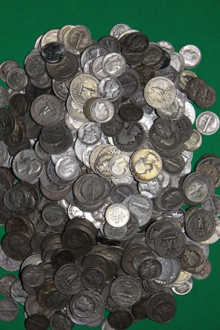 14 Standard Ounces 90 Silver Washington Quarters/roosevelt,  Mercury Dimes Junk photo