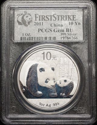2011 China 10 Yuan Silver Panda First Strike Certifed Pcgs Gem Bu (ep photo