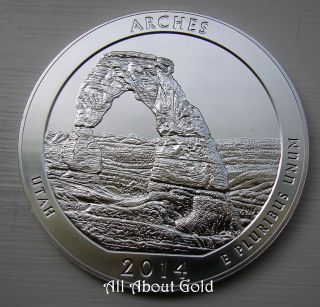 2014 Silver Coin 5 Ounces America The Atb Arches Park Utah.  999 Bu photo