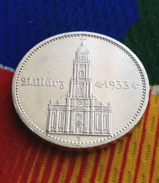 Ww2 German 5 Mark Silver Coin 1934 J Garrisonkirche Third Reich Reichsmark photo