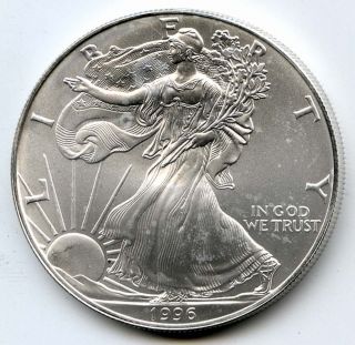 1996 American Silver Eagle Uncirculated - One Oz.  Silver.  999 Fine - Us photo