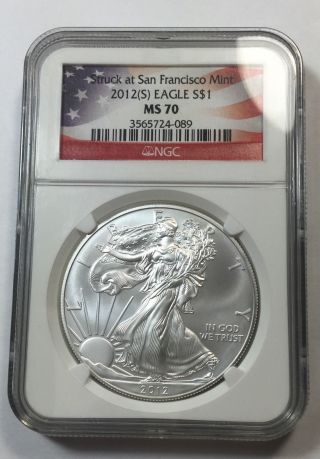 2012 San Francisco Silver Eagle Ngc Ms70 1 Oz Silver Flag Label Rare photo