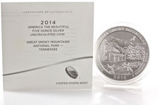 2014 P America The Great Smoky Mountains,  Tn 5oz Quarter Unc Coin photo