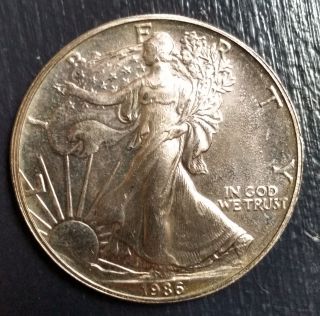 1986 Us Silver Eagle Bullion Coin (some Toning) C photo