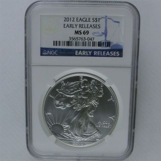 2012 American Eagle Silver Dollar Early Releases S$1 - Ngc Ms69 Certified photo